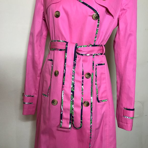 Lilly Pulitzer Ally NEW?  Belted Trench Coat Barbie Pink Color Barbiecore Size 4 - Picture 3 of 16